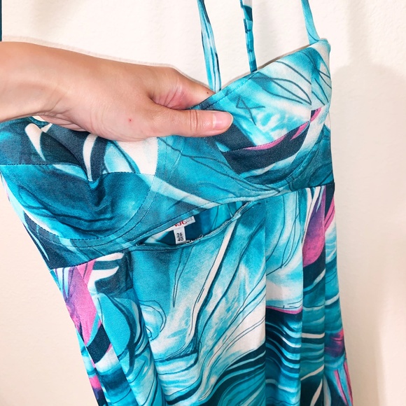 Versace VJC Blue Pink Print Strapless Dress - Picture 4 of 10